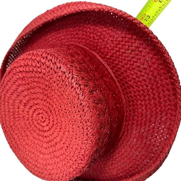 Red Berry Straw Curled Brim Hat O/S - Picture 3 of 7